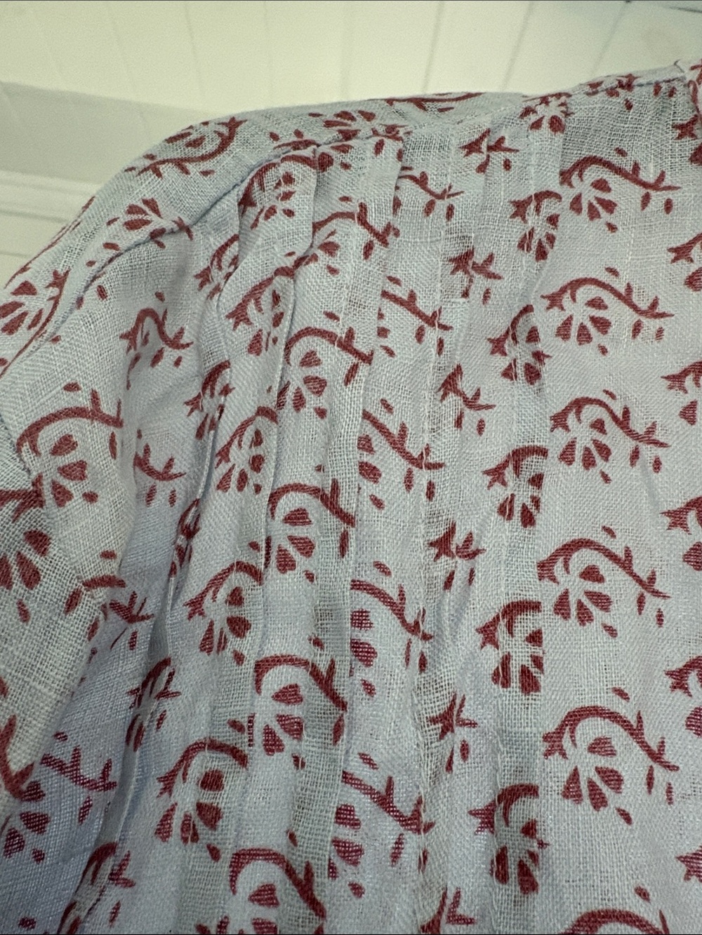 CPShades linen Long-Sleeve pale blue Dress with Red Floral Motif - Picture 6 of 13
